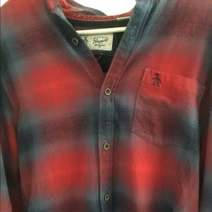 Original Penguin Red Blue Plaid Flannel Mens